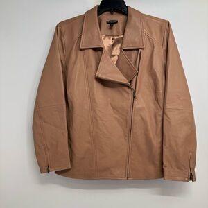 Eileen Fisher Women's Size 18W Tan Lamb Leather Moto Jacket